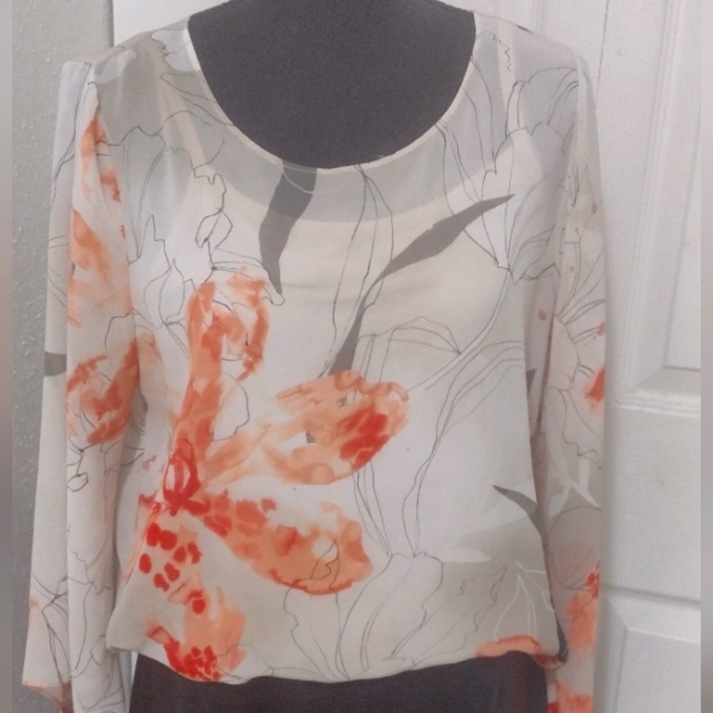 Alfani orange beige print sz S  blouse